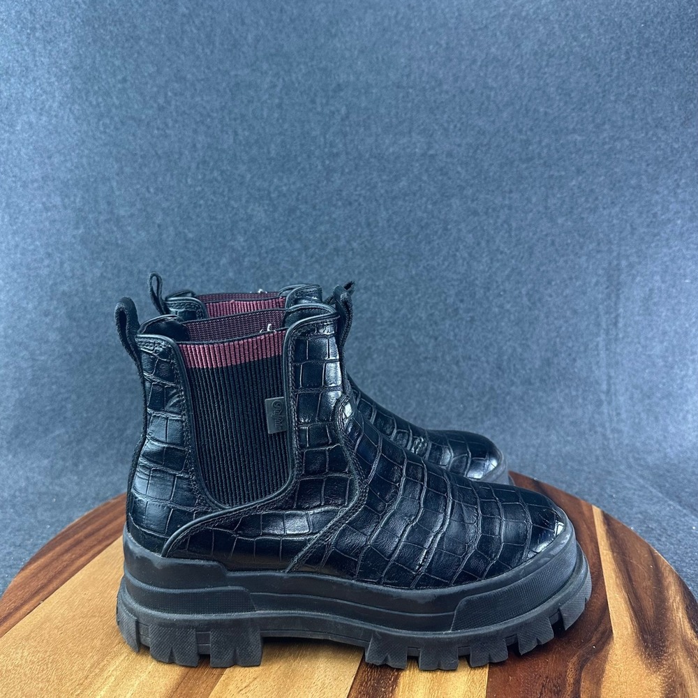 Buffalo Aspha Black Croc Vegan Leather Chunky Platform Chelsea Boots 8.5
